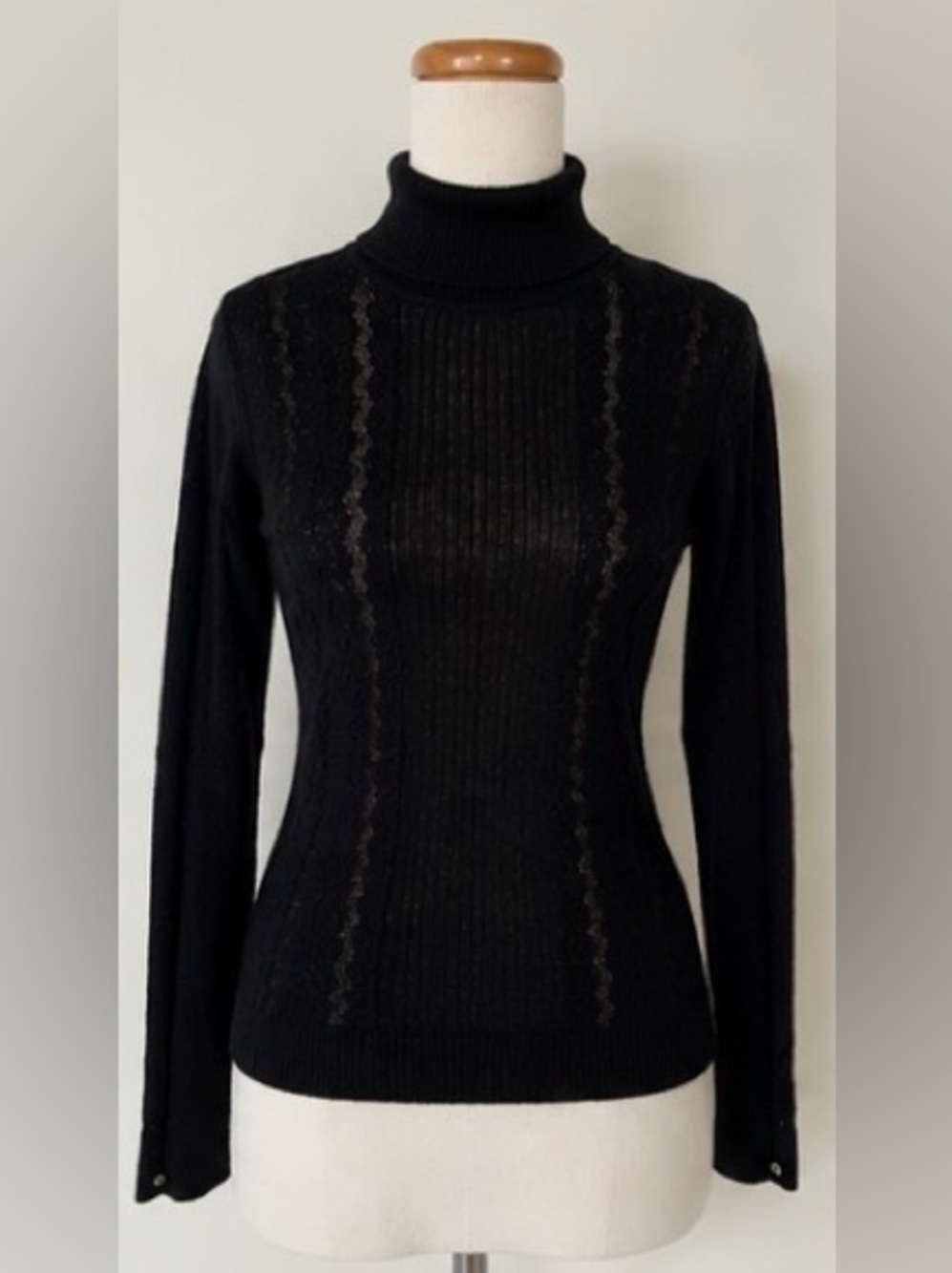 [Yuka Platinum] Black Semi-Sheer Wool Angora Turtleneck Sweater Size S NEW